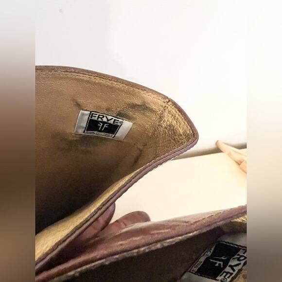 Frye Jackie boots tall zip up brown leather heeled western cowgirl boots - Picture 9 of 10